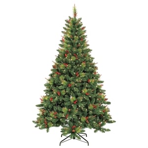 Jeco 7' Pre-Lit Berrywood Pine Artificial Christmas Tree