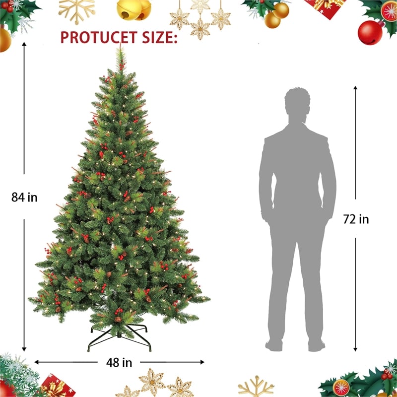 Jeco 7' Pre-Lit Berrywood Pine Artificial Christmas Tree