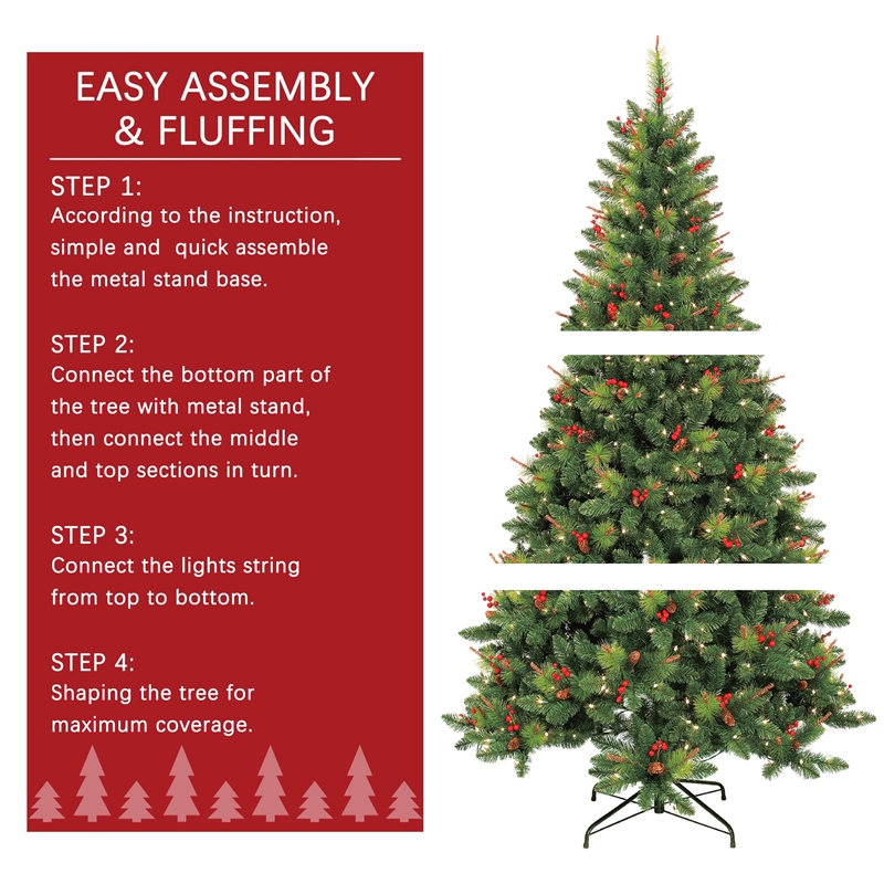 Jeco 7' Pre-Lit Berrywood Pine Artificial Christmas Tree