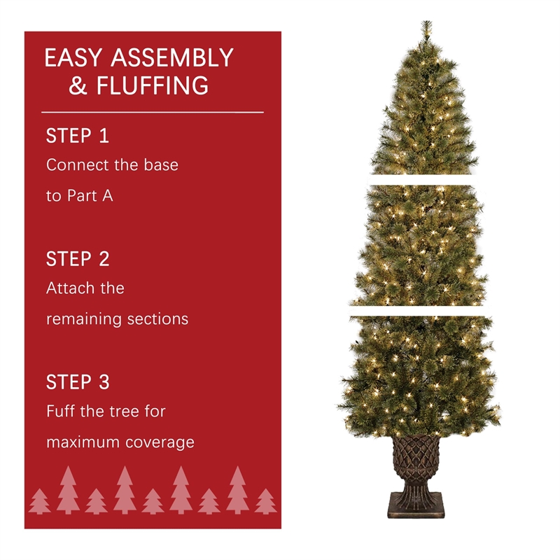 Jeco 7' Pre-Lit Artificial Christmas Tree With Urn Base