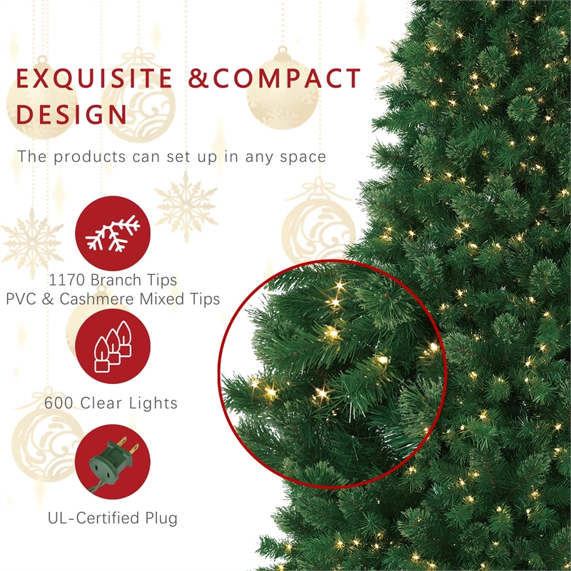 Jeco 7.5' Pre-Lit Artificial Christmas Tree With Metal Base