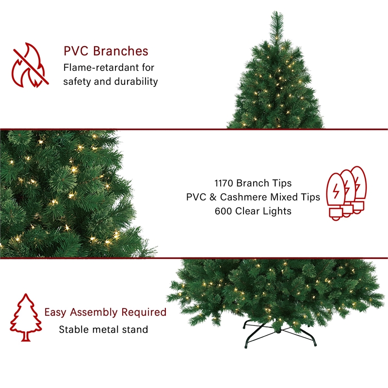 Jeco 7.5' Pre-Lit Artificial Christmas Tree With Metal Base