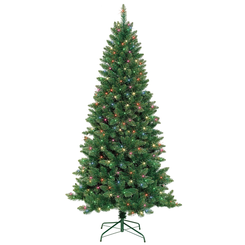 Jeco 7' Slim Pre-Lit Artificial Christmas Tree With Metal Stand