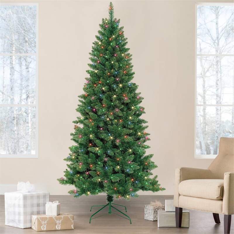 Jeco 7' Slim Pre-Lit Artificial Christmas Tree With Metal Stand