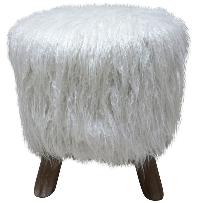 Jeco Faux Fur Foot Stool In White Jeco Faux Fur Foot Stool In White