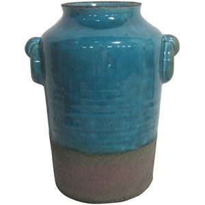 Jeco Ceramic Circular Double Handle Vase in Blue and Gray