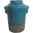 Jeco Ceramic Circular Double Handle Vase in Blue and Gray