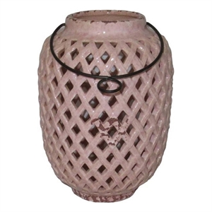 Jeco 6&quotH Ceramic and Iron Metal Candle Holder in Pink
