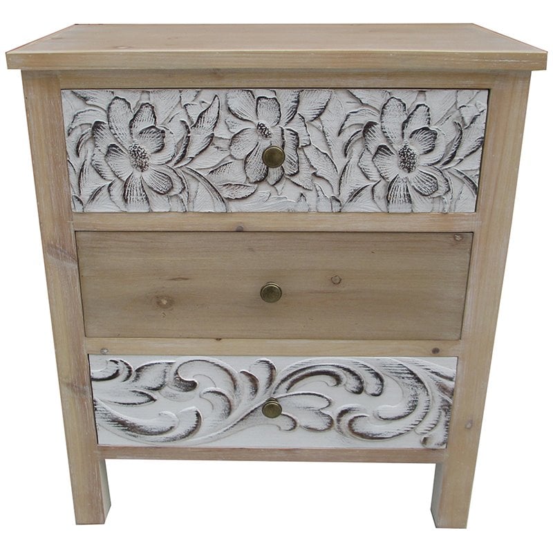 Jeco 3 Drawer Accent Chest in Natural and White