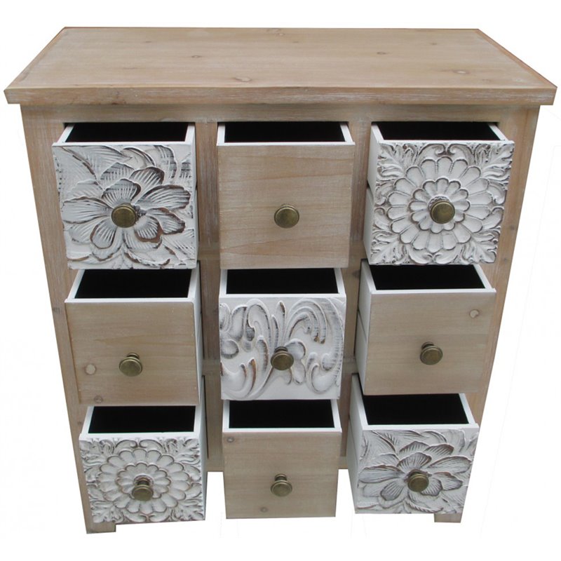 Jeco 9 Drawer Accent Chest in Natural and White