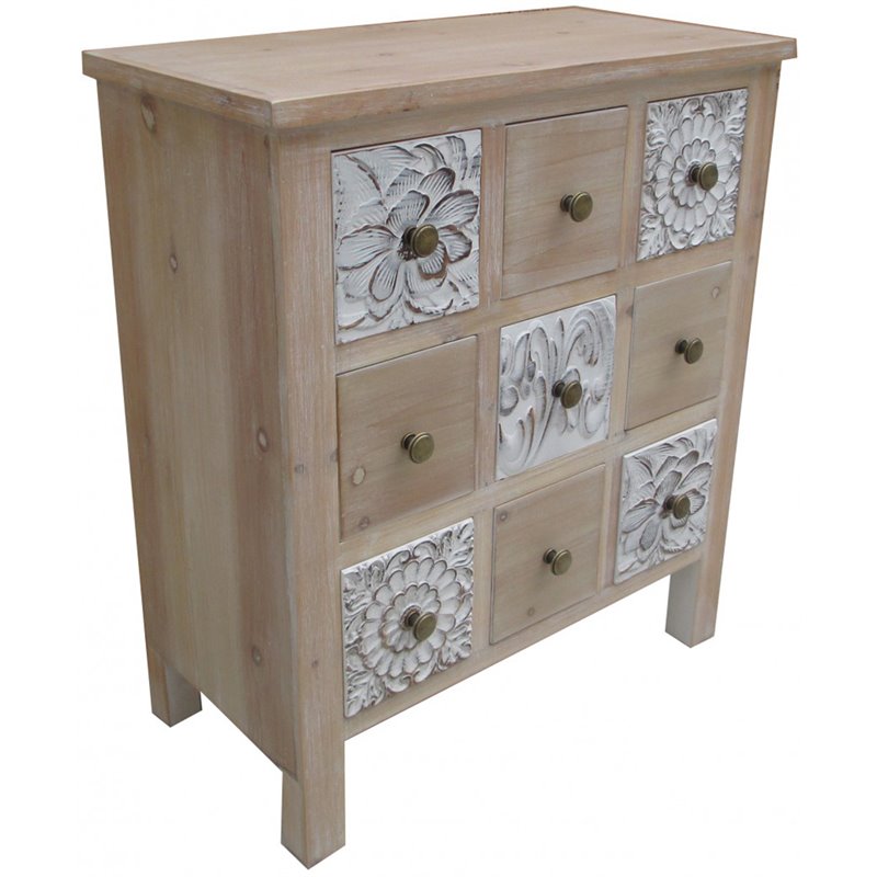 Jeco 9 Drawer Accent Chest in Natural and White
