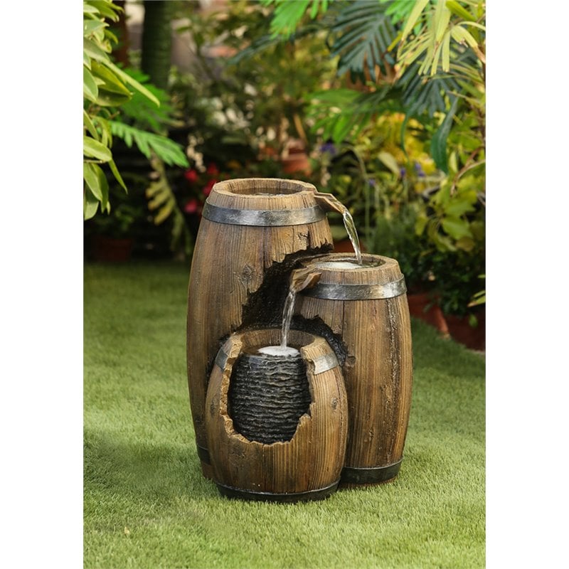 Jeco Broken Barrels Indoor Outdoor Fountain in Brown