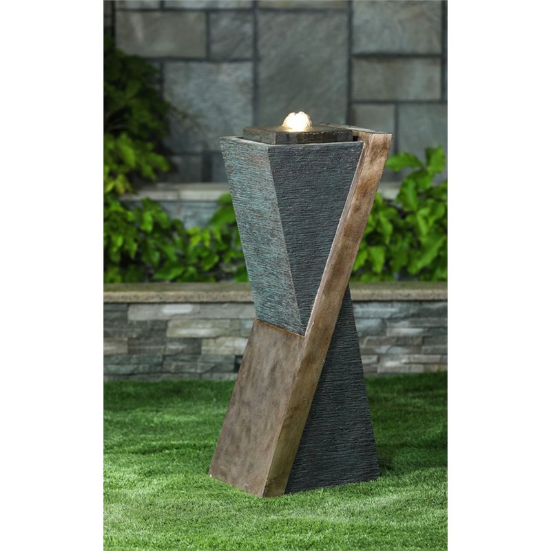 Jeco Outdoor Fountain With Led Light In Gray And Brown Fcl169 Jeco Outdoor Fountain With Led Light In Gray And Brown