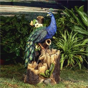 Jeco Peacock Outdoor Fountain in Blue and Brown