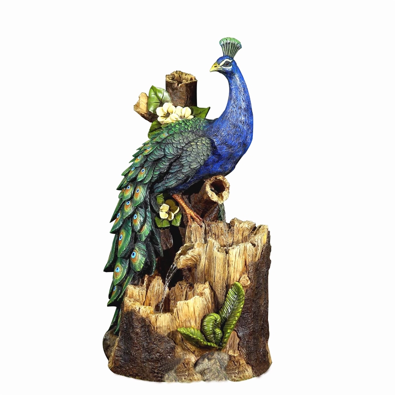 Jeco Peacock Outdoor Fountain in Blue and Brown