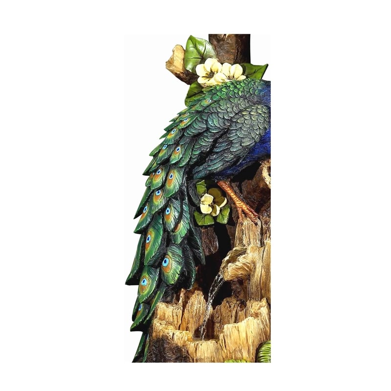 Jeco Peacock Outdoor Fountain in Blue and Brown