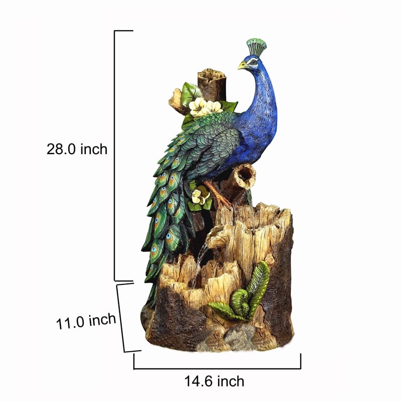 Jeco Peacock Outdoor Fountain in Blue and Brown