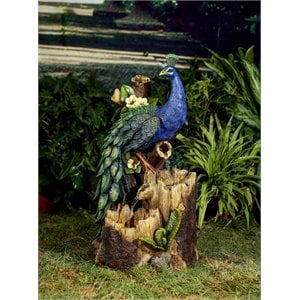 jeco peacock outdoor fountain in blue and brown
