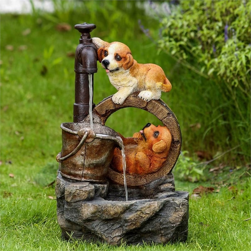 Jeco 3 Tier Barrel Outdoor Fountain in Brown