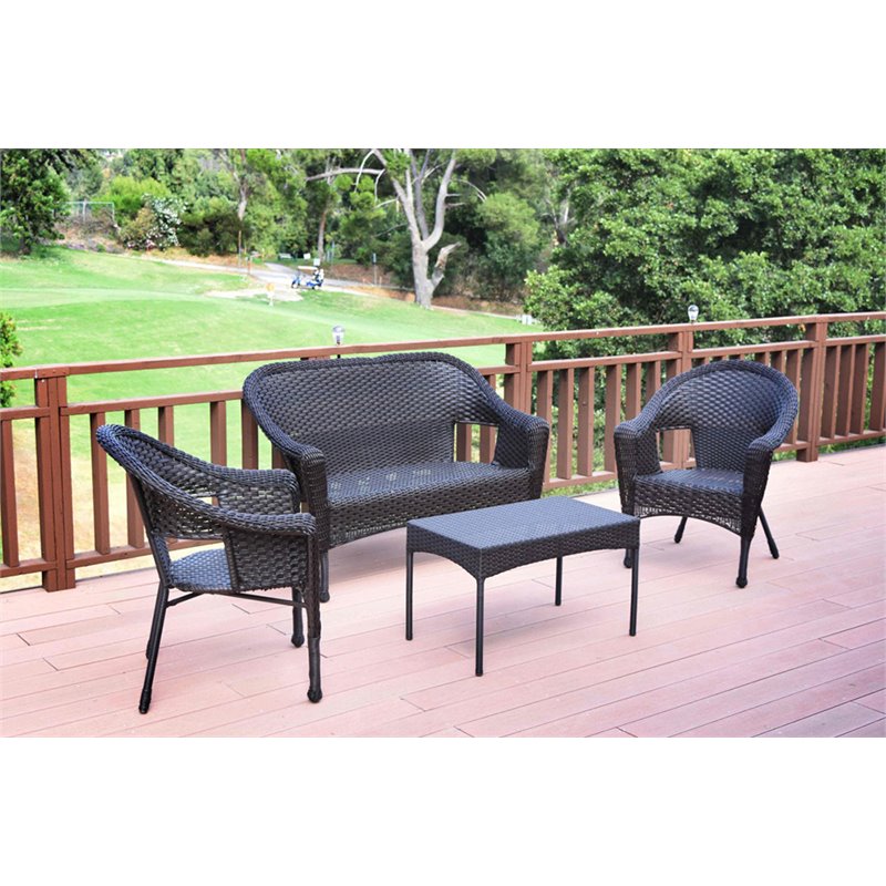 Jeco 4 Piece Hand Woven Wicker Patio Sofa Set in Brown