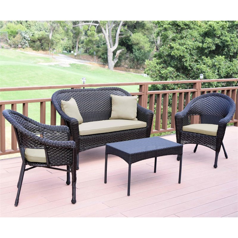 Jeco 4 Piece Wicker Patio Sofa Set with Cushion in Tan and Brown