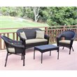 Jeco 4 Piece Wicker Patio Sofa Set with Cushion in Tan and Brown