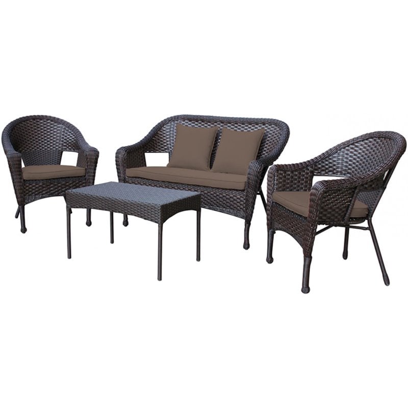 Jeco 4 Piece Wicker Patio Sofa Set with Cushion in Brown