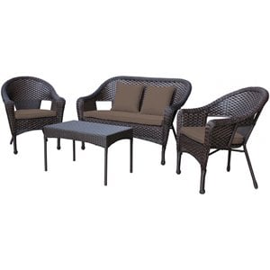 Jeco 4 Piece Wicker Patio Sofa Set with Cushion in Brown
