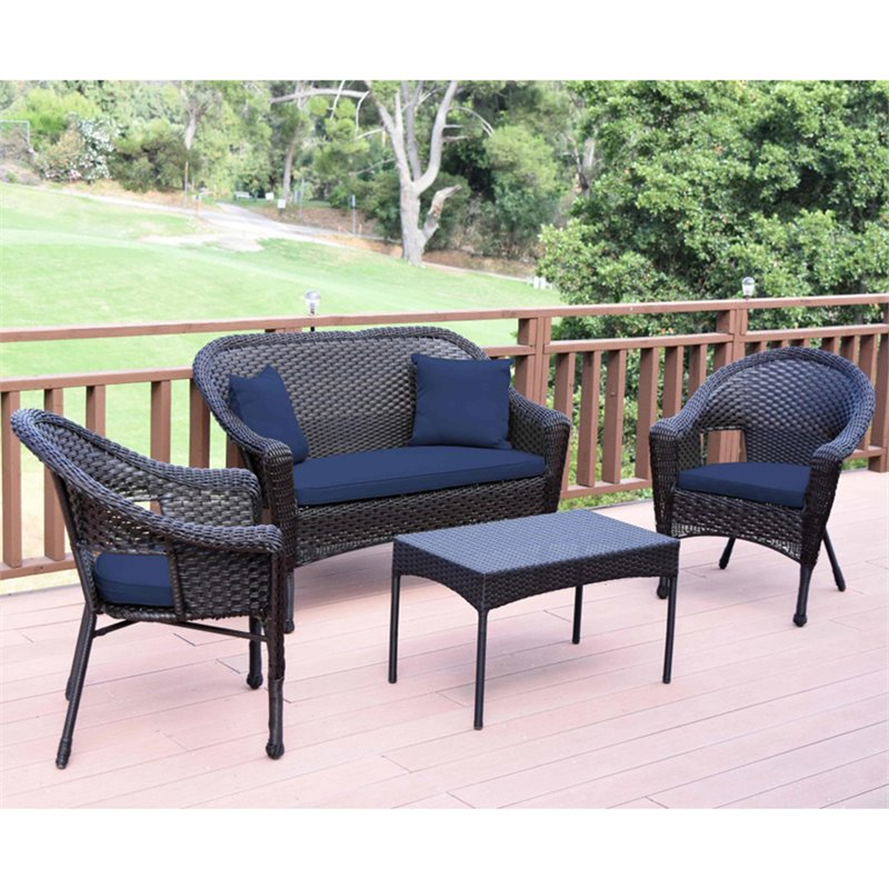 Jeco 4 Piece Wicker Patio Sofa Set in Midnight Blue