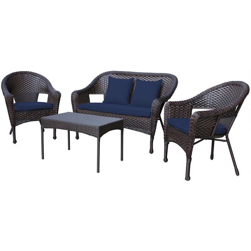 Jeco 4 Piece Wicker Patio Sofa Set in Midnight Blue