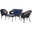 Jeco 4 Piece Wicker Patio Sofa Set in Midnight Blue