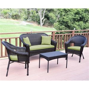 Jeco 4 Piece Wicker Patio Sofa Set with Cushion in Green and Brown