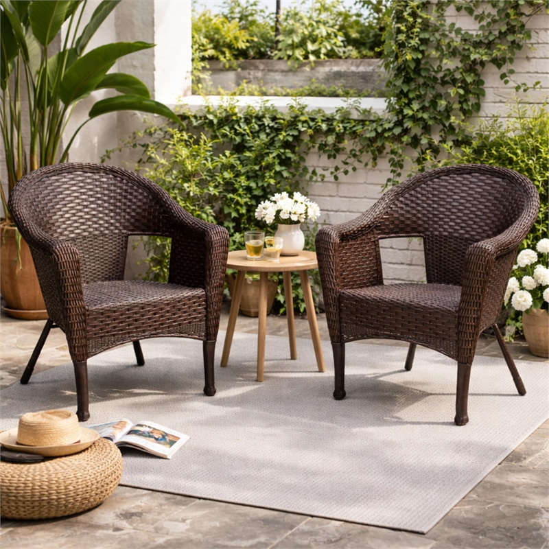Jeco Resin Wicker Patio in Brown (Set of 2)