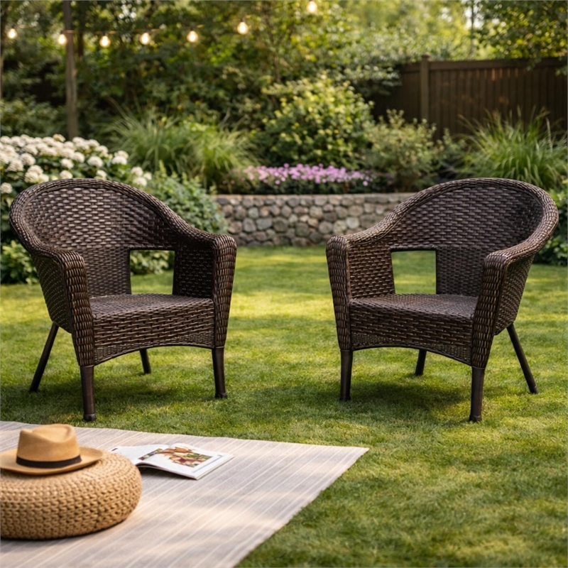 Jeco Resin Wicker Patio in Brown (Set of 2)
