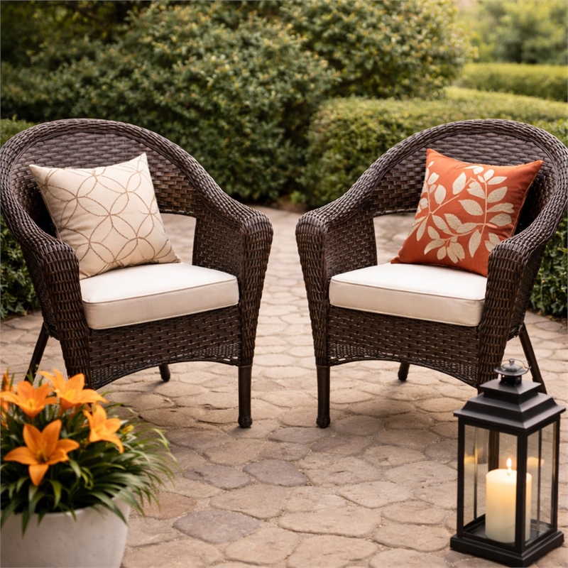 Jeco Resin Wicker Patio in Brown (Set of 2)