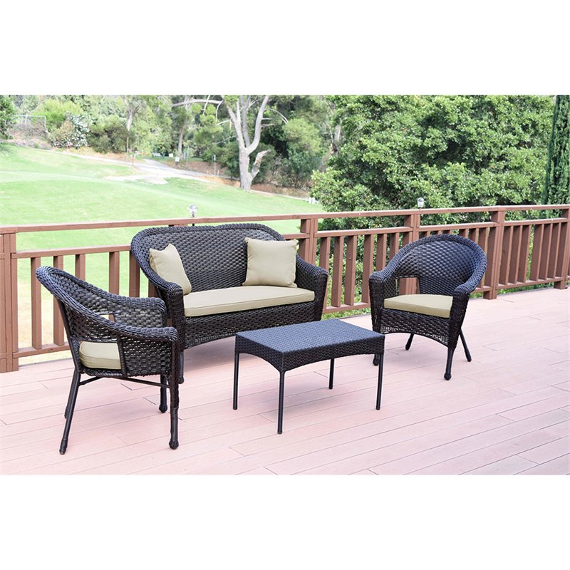Jeco Wicker Patio Chair in Brown and Tan (Set of 2)
