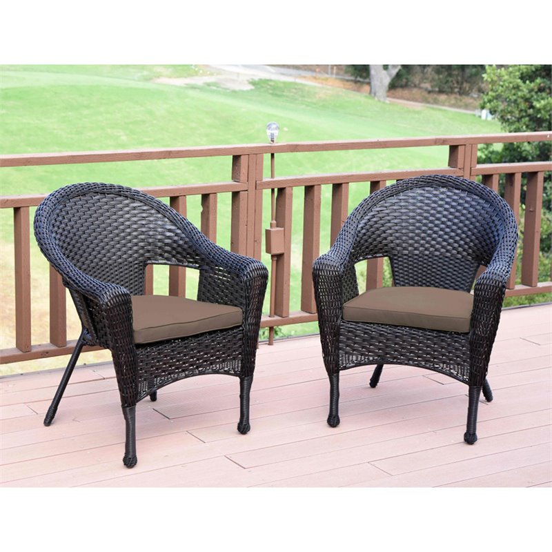 Jeco Resin Wicker Patio with Cushion in Brown (Set of 2)