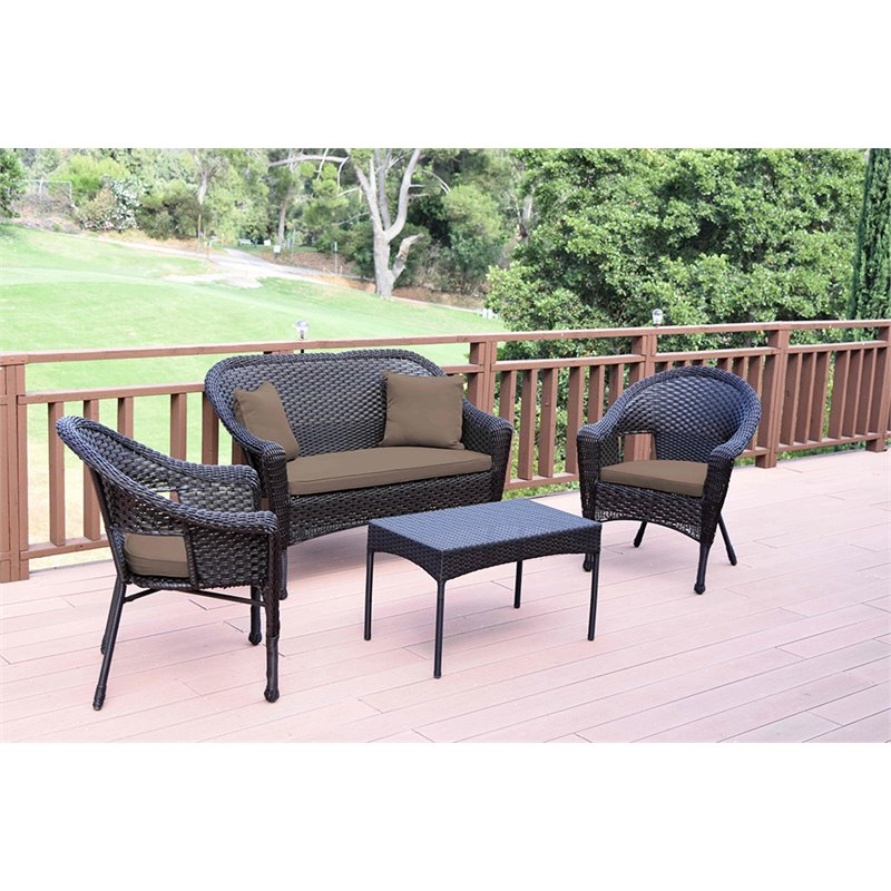 Jeco Resin Wicker Patio with Cushion in Brown (Set of 2)