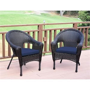Jeco Wicker Patio Chair in Brown and Midnight Blue (Set of 2)