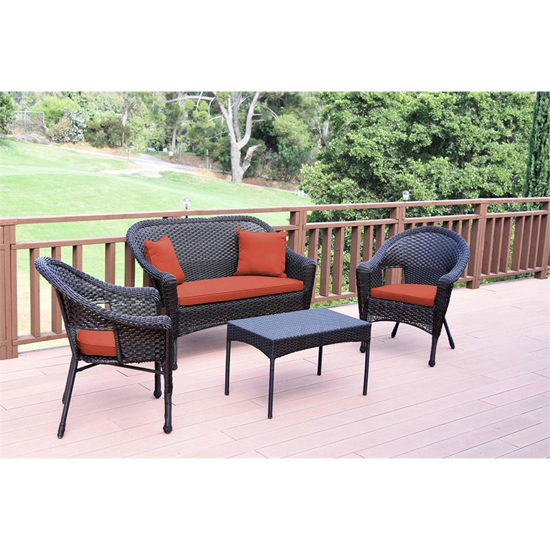 Jeco Wicker Patio Chair in Brown and Brick Red (Set of 2)