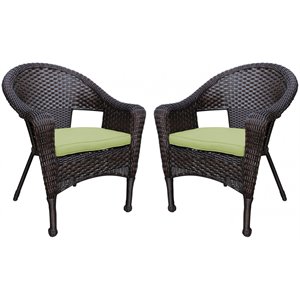 Jeco Wicker Patio Chair in Brown and Sage Green (Set of 2)