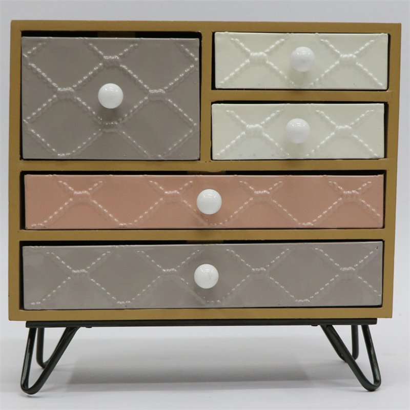 Jeco 5 Drawer Jewelry Armoire in Natural and Light Gray