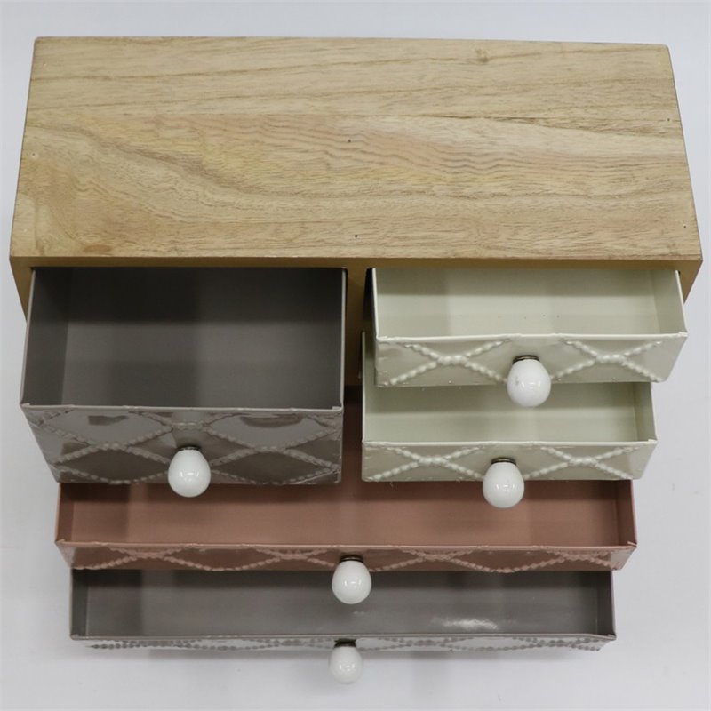 Jeco 5 Drawer Jewelry Armoire in Natural and Light Gray