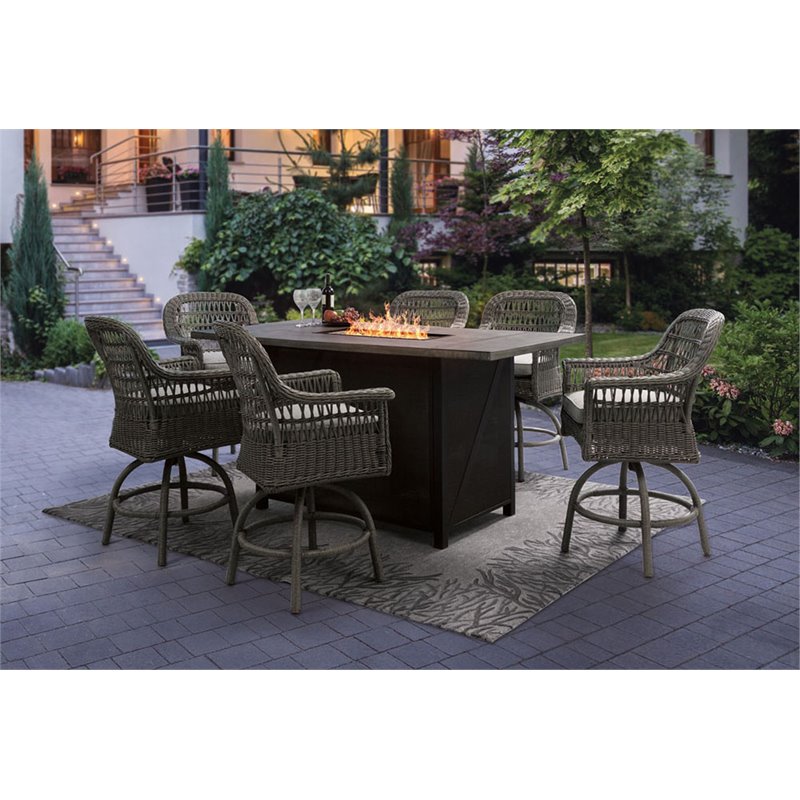 Jeco Prescott 7 Piece Patio Fire Pit Pub Set in Gray