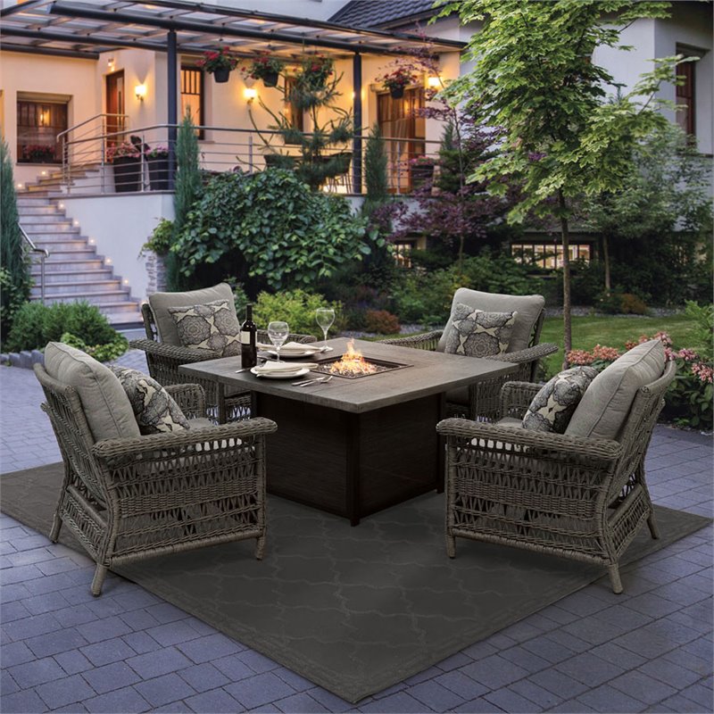 Jeco Prescott 5 Piece Patio Fire Pit Dining Set In Gray W00601 2