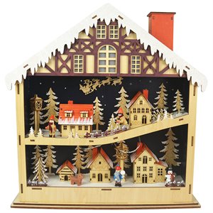 jeco led christmas wooden village figurine in natural and brown