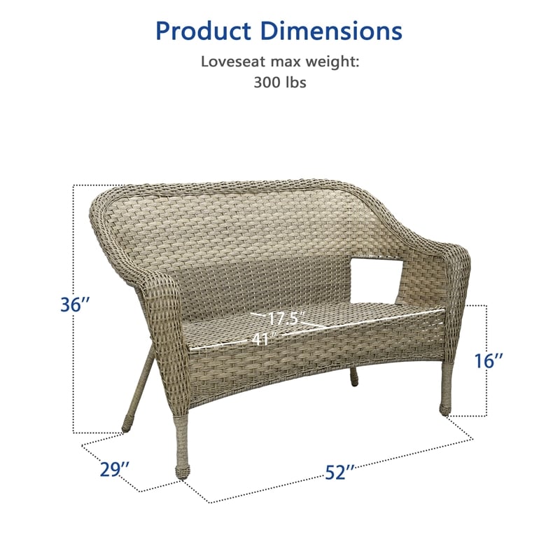 Jeco Clark Wicker Patio Loveseat in Gray
