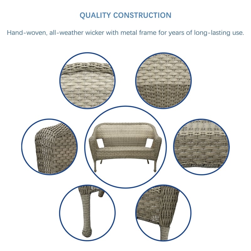 Jeco Clark Wicker Patio Loveseat in Gray