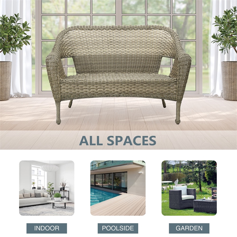 Jeco Clark Wicker Patio Loveseat in Gray