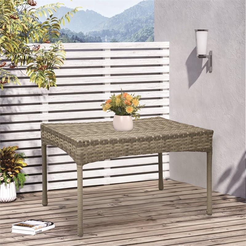 Jeco Clark Wicker Patio Coffee Table in Gray